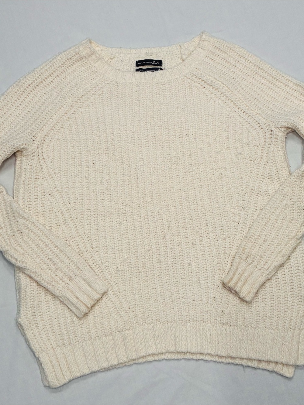American Eagle Outfitters Cream Textured Crewneck Sweater
